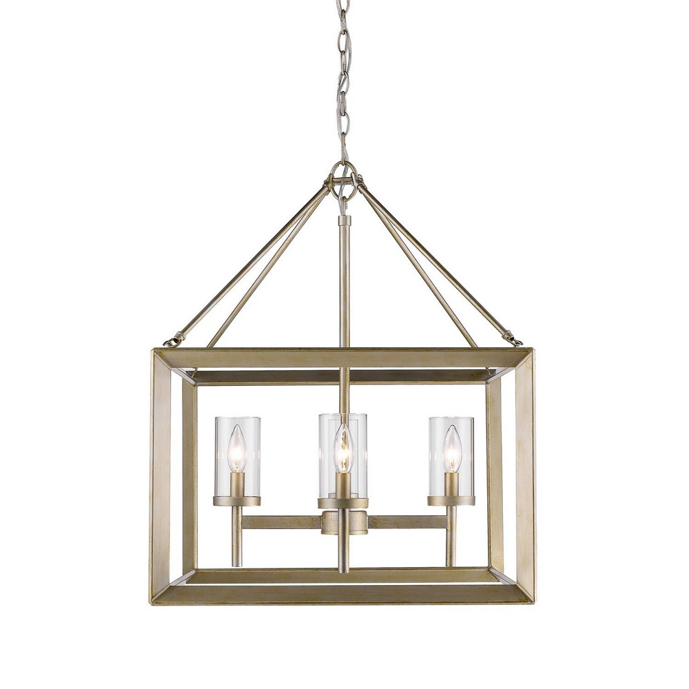 Golden Lighting-2073-4 WG-CLR-Smyth - Mini Chandelier 4 Light Steel in Contemporary style - 26 Inches high by 21 Inches wide White Gold Clear Gunmetal Bronze Finish